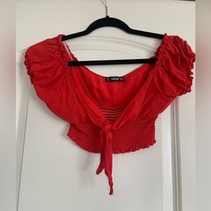 Shein Red Self Tied Shirt